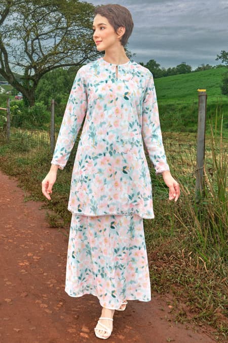 Duyong Blouse & Skirt - Mint/Pink Floral