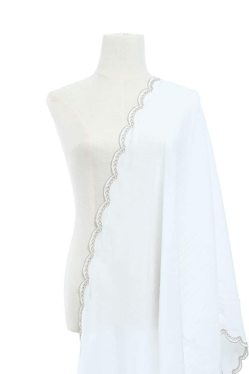 Permai Scallop Selendang - White - Image 1