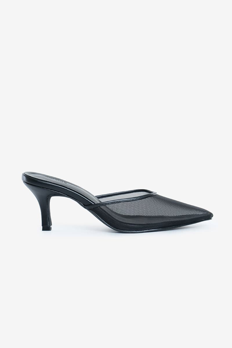 Maheen Mesh Mule Heels - Black/Black - Image 1