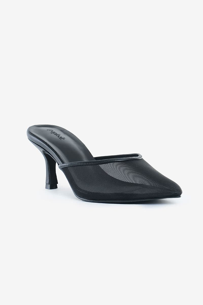 Maheen Mesh Mule Heels - Black/Black - Image 4