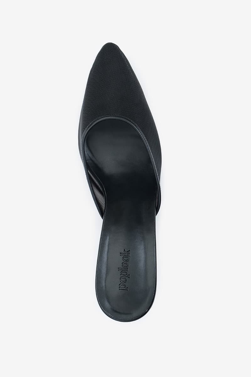 Maheen Mesh Mule Heels - Black/Black - Image 6