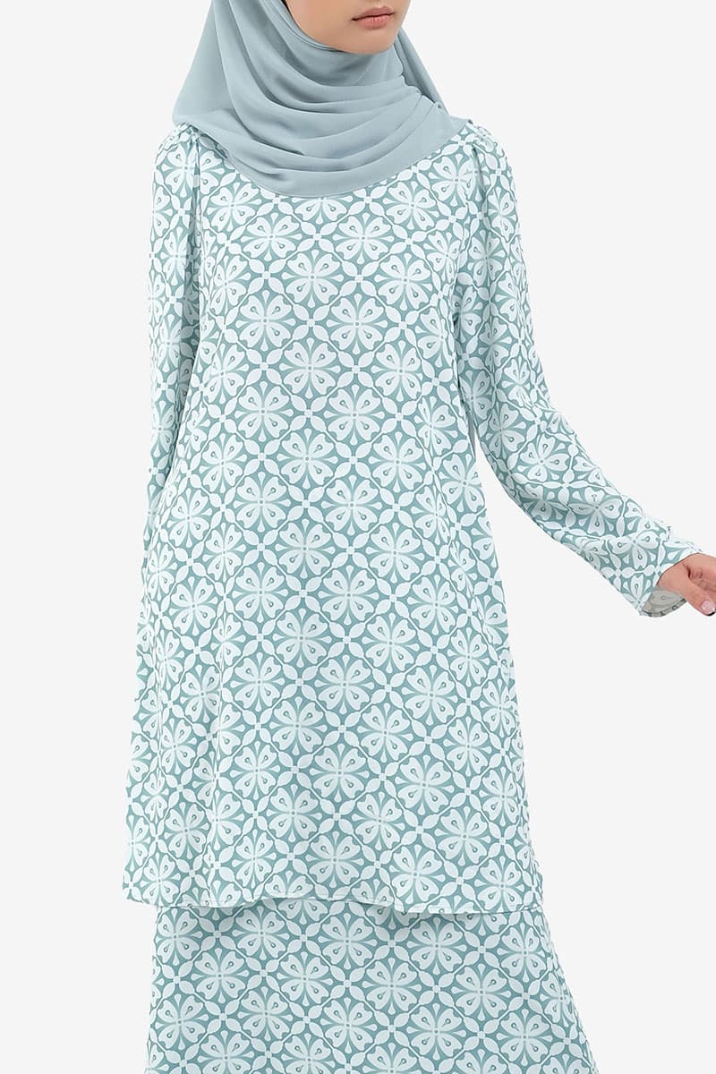 Jenab Puff Shoulder Blouse - Mint Motif - Image 3