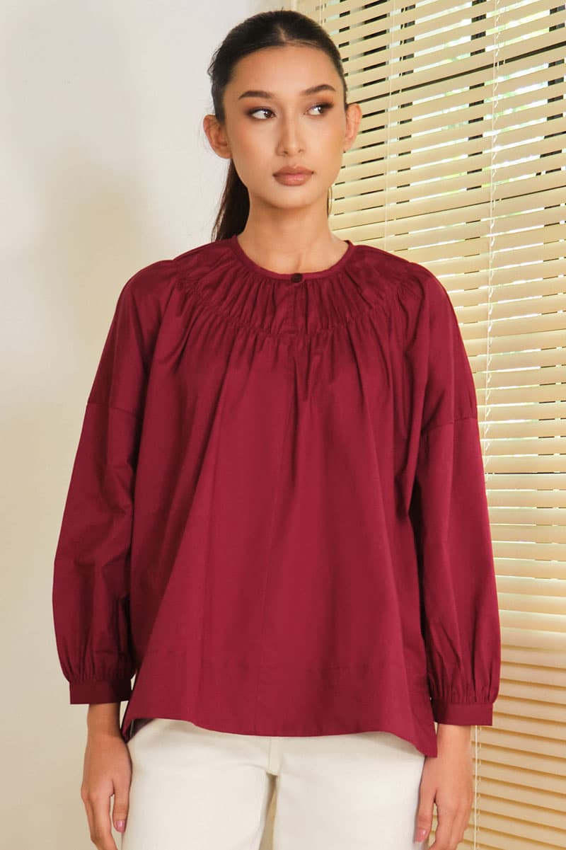 Daliah Drop Shoulder Blouse - Burgundy - Image 1