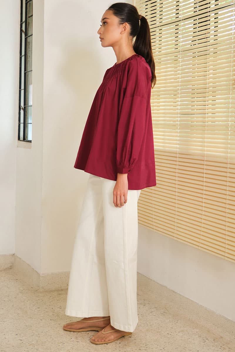 Daliah Drop Shoulder Blouse - Burgundy - Image 3
