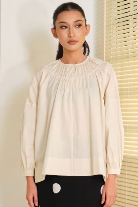 Daliah Drop Shoulder Blouse - Oatmilk