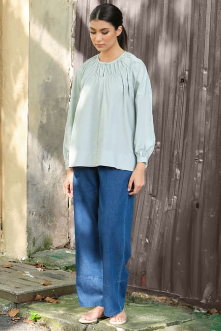 Daliah Drop Shoulder Blouse - Pale Pistachio