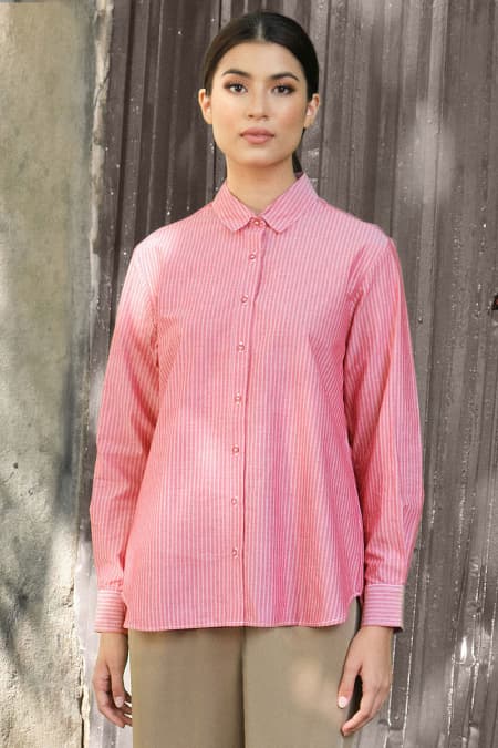 Mason Front Button Shirt - Rose Stripe