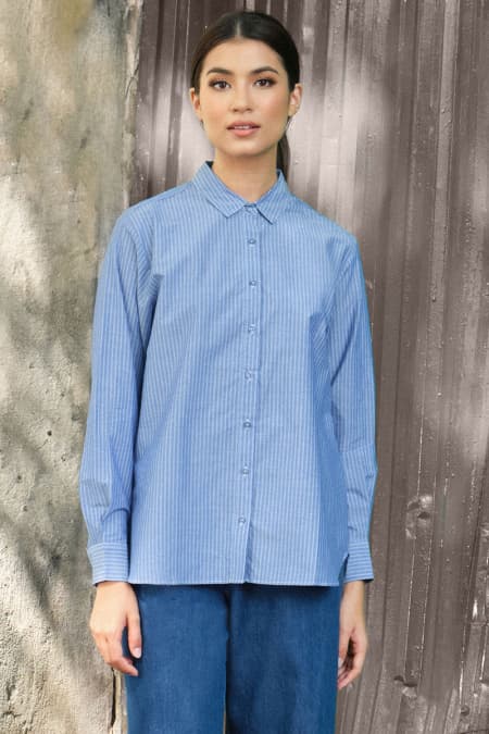 Mason Front Button Shirt - Denim Stripe