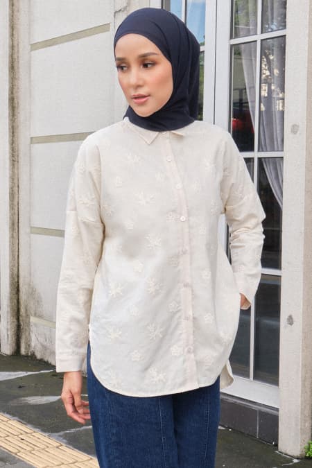 Yamila Front Button Shirt - Cream Flower