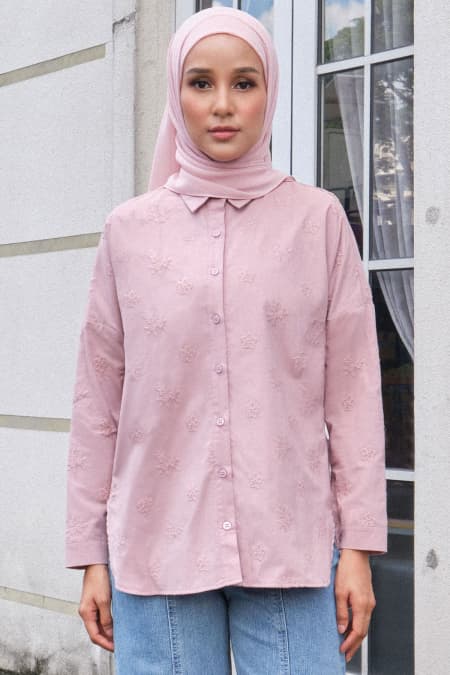 Yamila Front Button Shirt - Mauve Flower