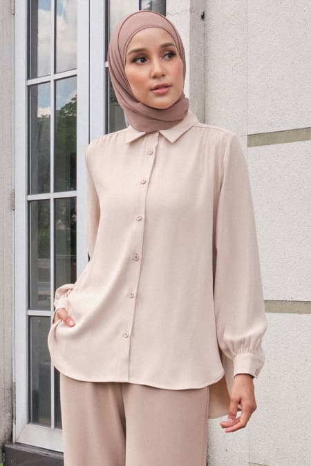 Giulianna Front Button Shirt - Sand