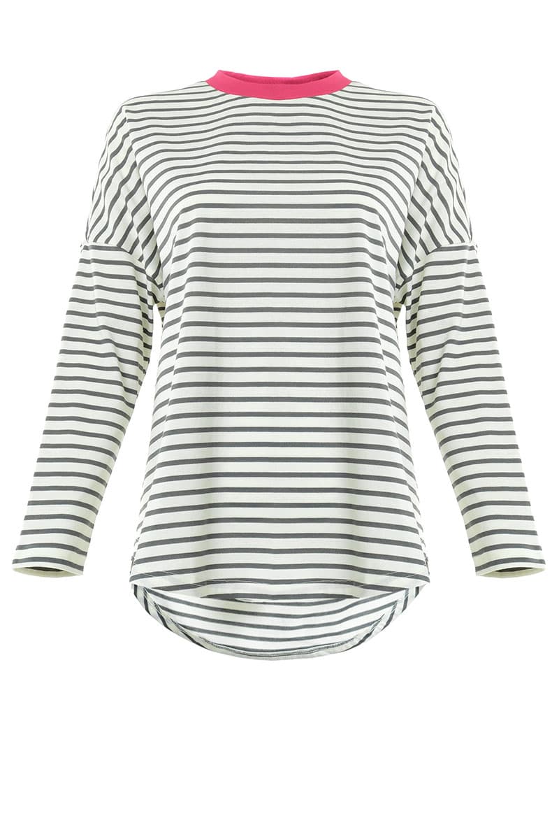 Inas Drop Shoulder Tee - Grey/Pink - Image 2