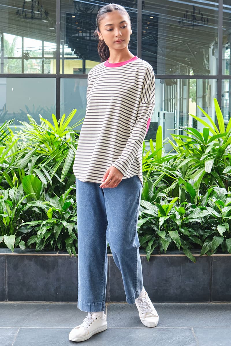 Inas Drop Shoulder Tee - Grey/Pink - Image 3