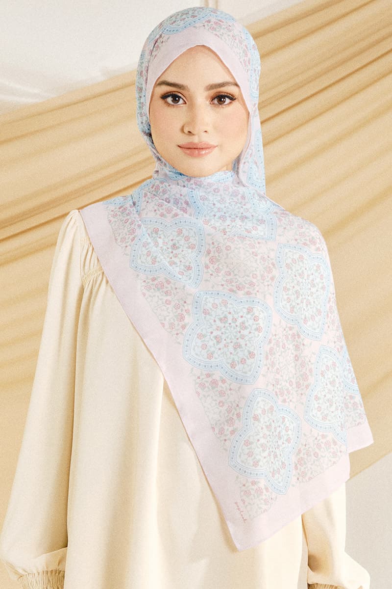 Nyra Rectangle Headscarf - Pink/Blue - Image 1