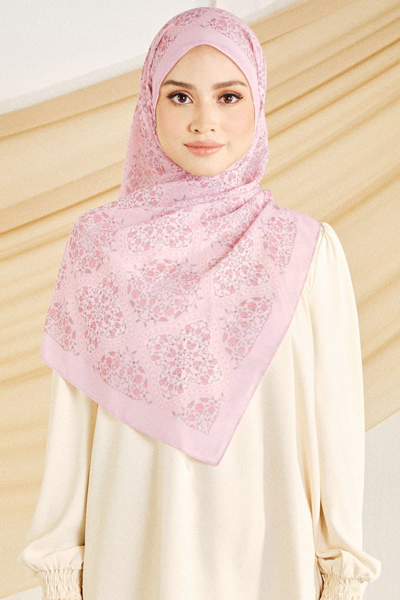 Nyra Rectangle Headscarf - Pink Blossom - Image 1
