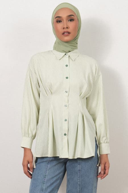 Verena Front Button Shirt - Green Stripe