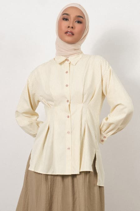 Verena Front Button Shirt - Beige Stripe