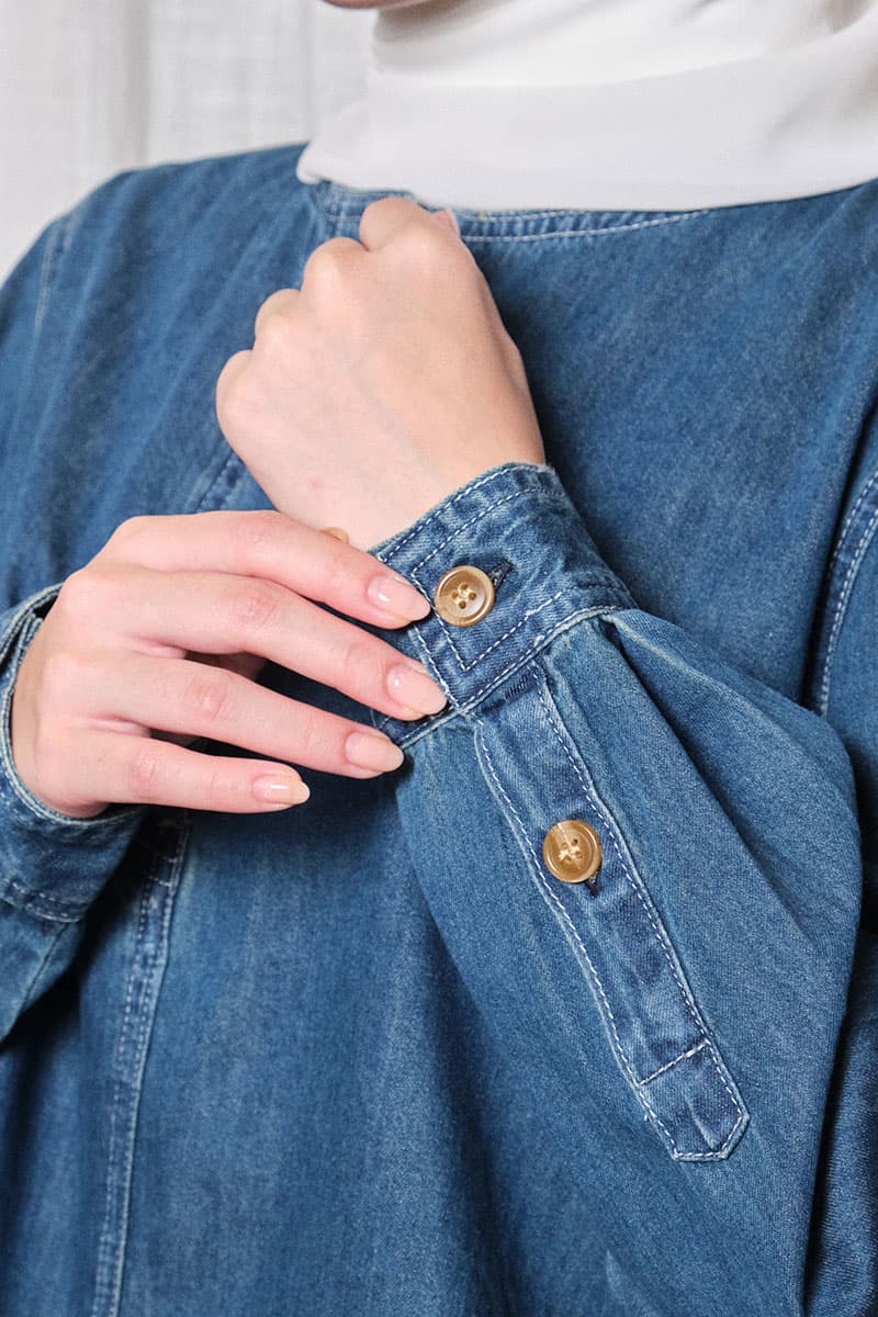 Rawiya Henley Blouse - Dark Wash - Image 5