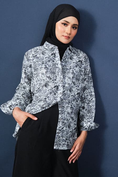 Mason Front Button Shirt - Black Print