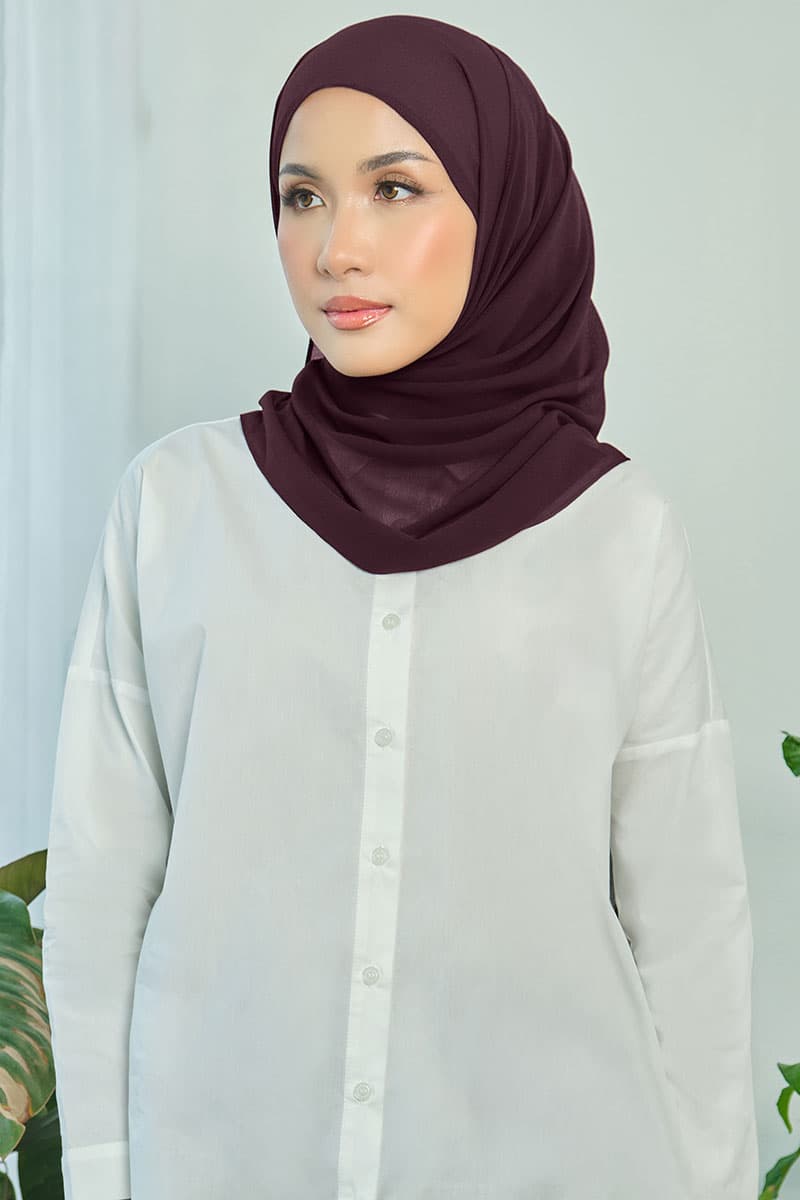 Aida Chiffon Tudung Headscarf - Deep Plum - Image 2