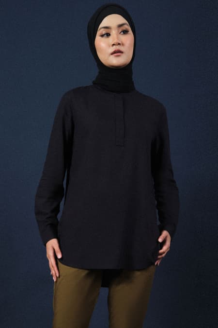 Haidence The Henley Popover Blouse 2.0 - Black