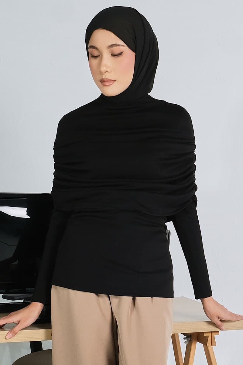 Falak Gathered Blouse - Raven - Image 1