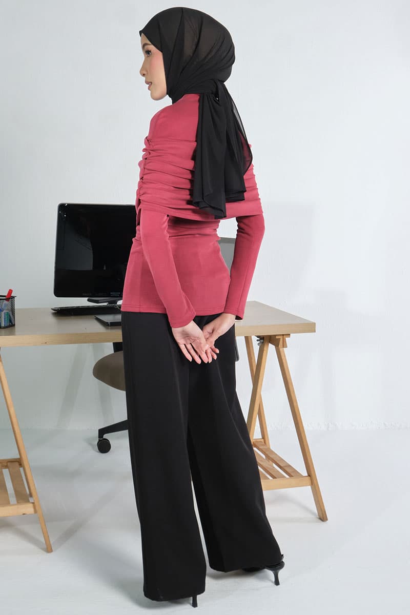 Falak Gathered Blouse - Garnet Red - Image 3