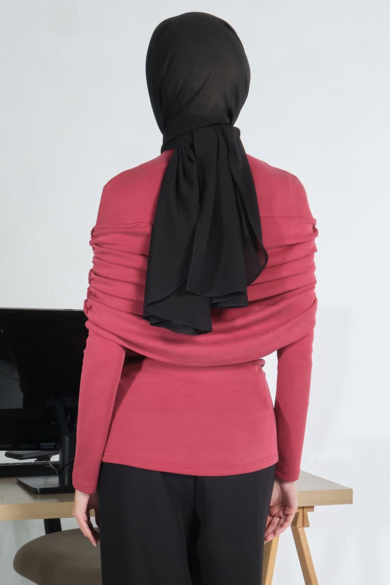 Falak Gathered Blouse - Garnet Red - Image 4