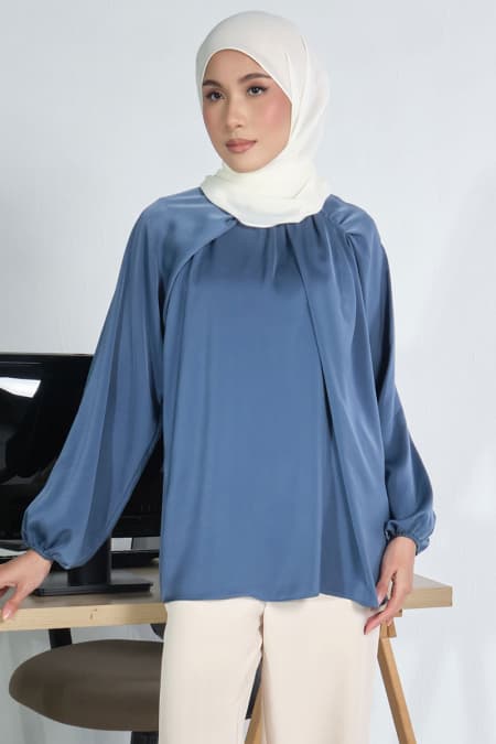 Jihan Flared Blouse - Steel Blue