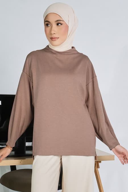 Denali Soft High Neck Blouse - Mocha Mousse