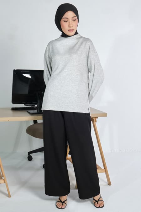 Denali Soft High Neck Blouse - Light Heather Grey