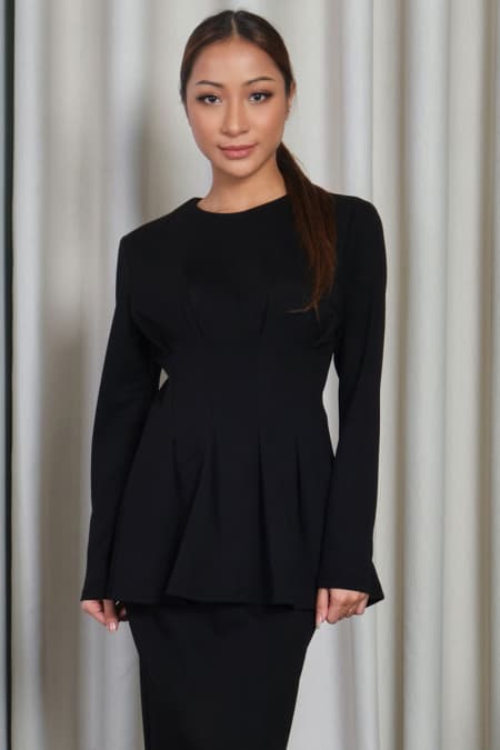 Denver Gathered Waist Blouse - Black