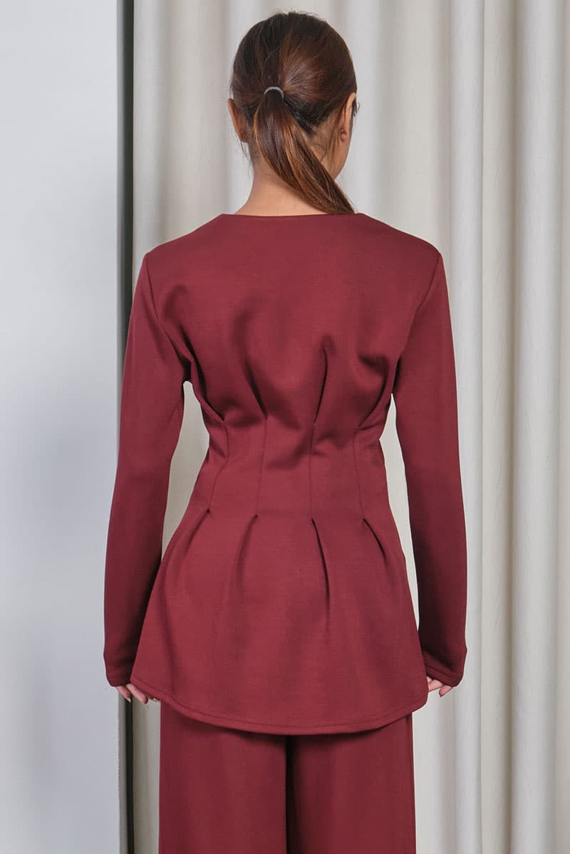Denver Gathered Waist Blouse - Deep Wine - Image 4