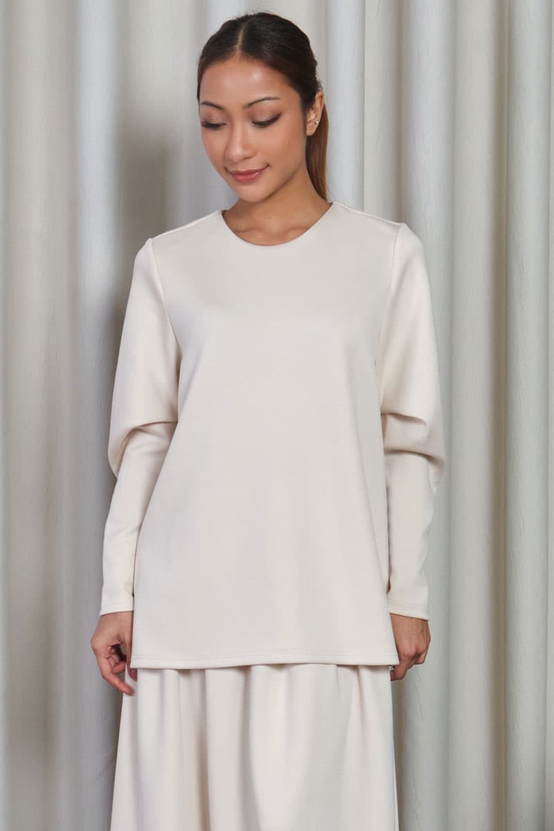 Melon Round Neck Blouse - Oatmilk - Image 1