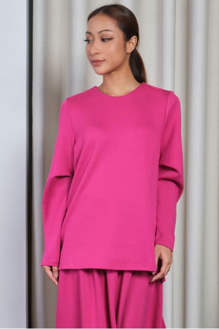 Melon Round Neck Blouse - Fuchsia