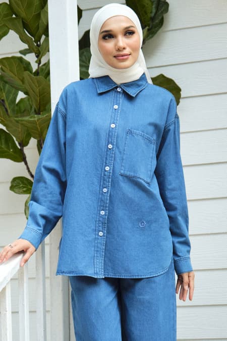 Naqiyah Front Button Shirt - Medium Wash