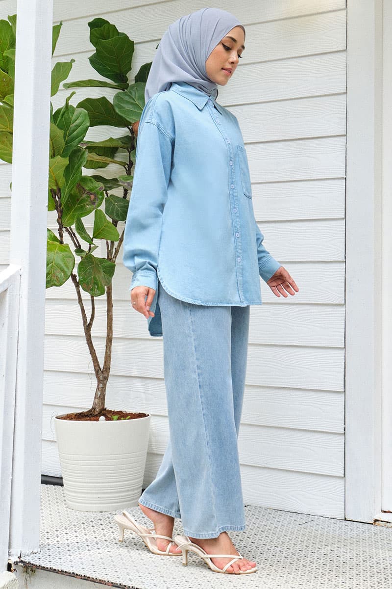 Naqiyah Front Button Shirt - Light Wash - Image 3