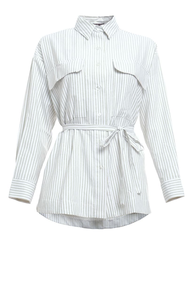 Safari Front Button Shirt - Green Stripe - Image 2