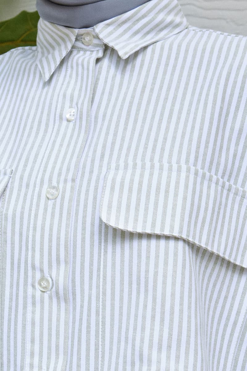 Safari Front Button Shirt - Green Stripe - Image 5