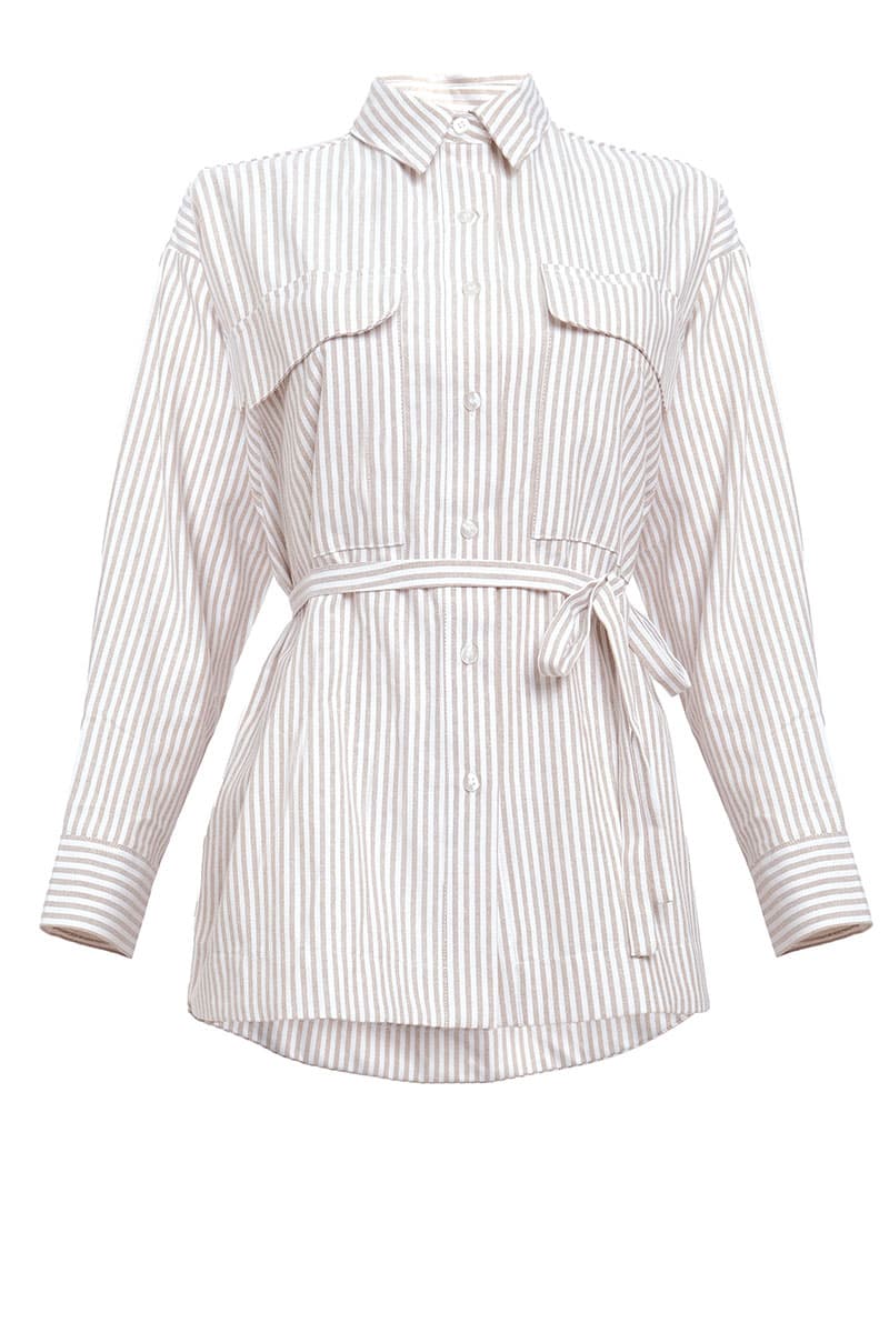 Safari Front Button Shirt - Brown Stripe - Image 2