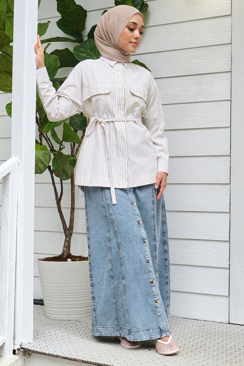 Safari Front Button Shirt - Brown Stripe - Image 3