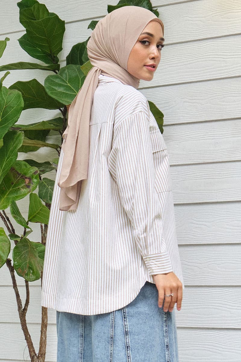 Safari Front Button Shirt - Brown Stripe - Image 4