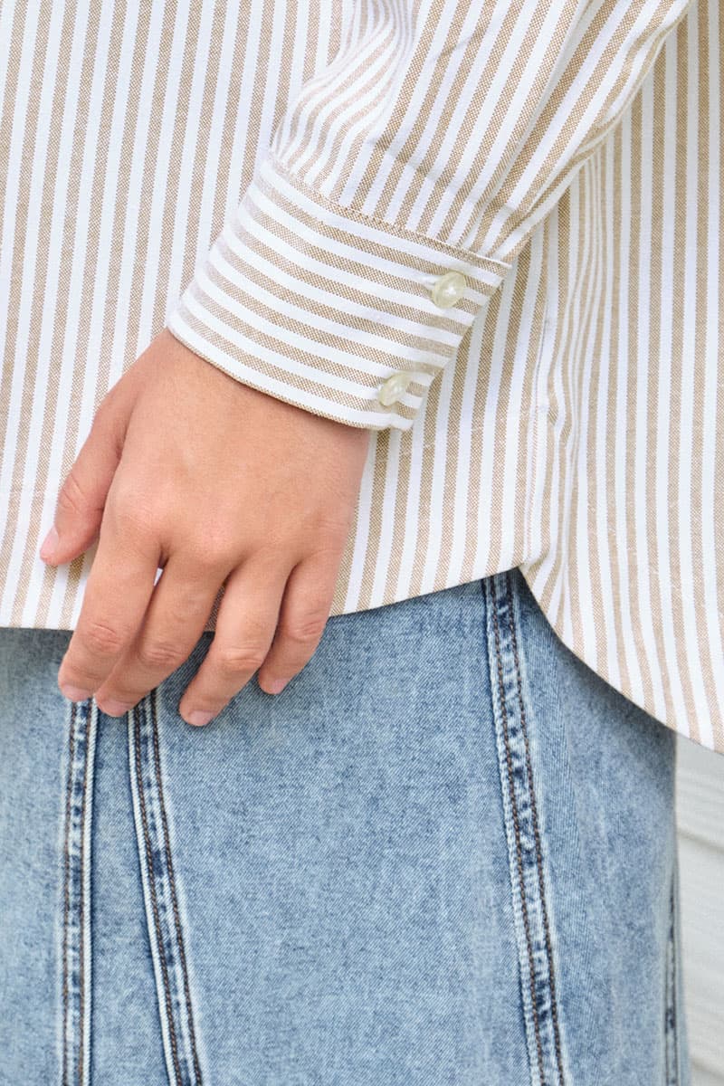 Safari Front Button Shirt - Brown Stripe - Image 6
