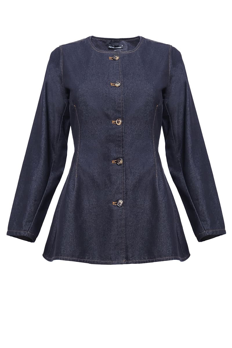 COTTON Collin Front Button Blouse - Dark Wash - Image 2