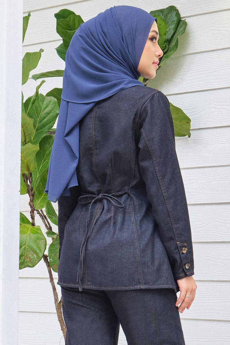 COTTON Collin Front Button Blouse - Dark Wash - Image 4