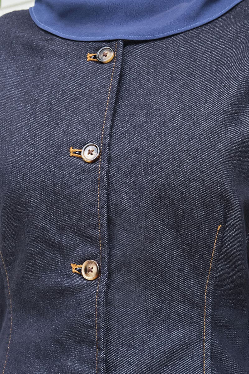 COTTON Collin Front Button Blouse - Dark Wash - Image 5