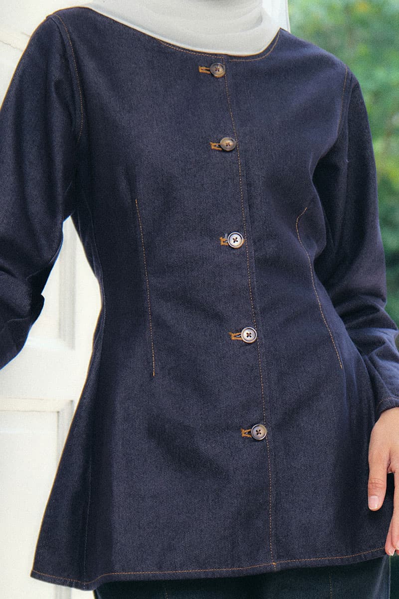 COTTON Collin Front Button Blouse - Dark Wash - Image 1