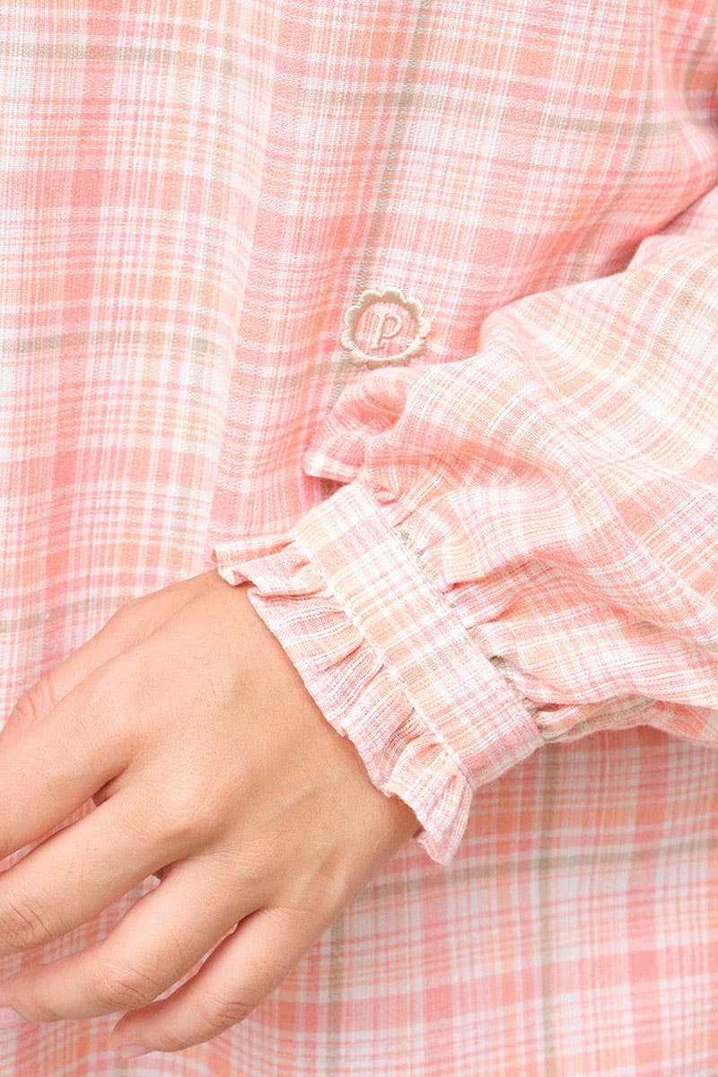 Sydney Puff Shoulder Blouse - Peach Check - Image 5