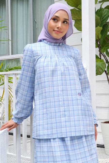 Sydney Puff Shoulder Blouse - Blue Check