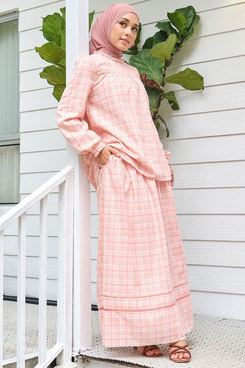 Pimble A-Line Skirt - Peach Check - Image 3